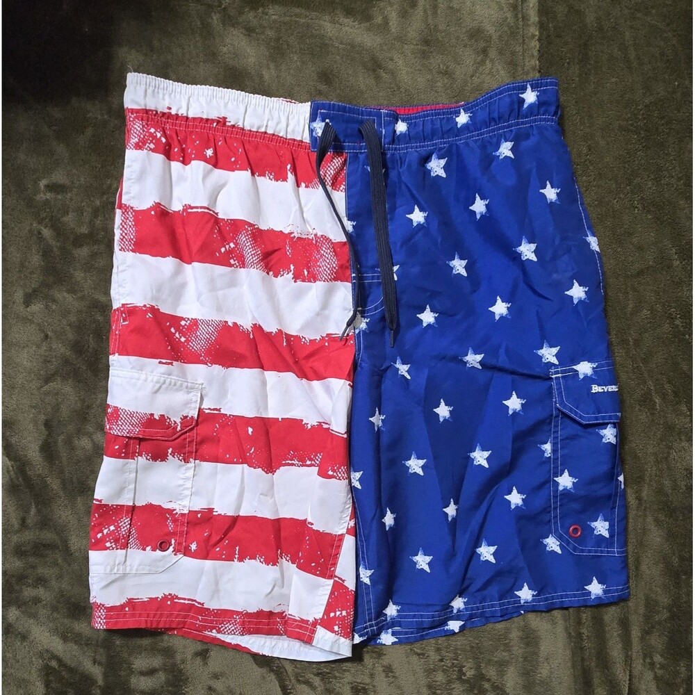 Beverly Hills Polo Club July 4th Flag Red White Blue Swim Trunks Men's Small
